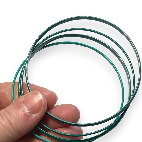 Womens Set of 4 Metal Fashion Statement Bracelet Bangles Teal Turquoise - Picture 5 of 5